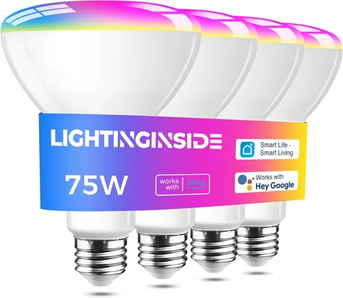 Vista 9 de Lightinginside Bombilla inteligente equivalente a 75 W, 1100 lúmenes, 12 W, RGBCW BR30 E26, funciona con Alexa/Google Home/Smart Life, bombillas LED