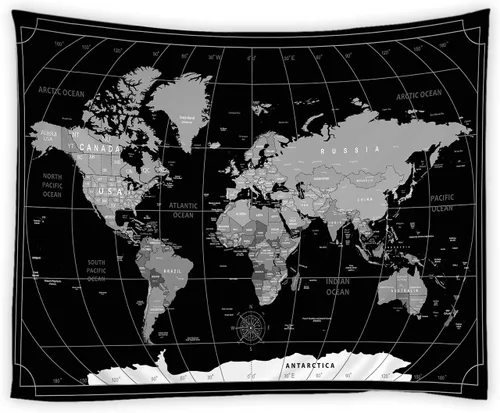 Vista 2 de YOZSLGU World Map Tapestry Retro Wall Art Geography Education Travel Topography Fabric Wall Hanging Living Room Bedroom Dorm College Home Decor, 47
