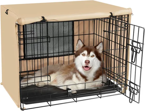 Vista 8 de Seiyierr Funda para jaula de perro – Funda para perrera para jaula de perro de 24 pulgadas, cubierta de poliéster de doble puerta para jaula