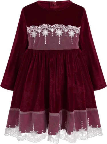 Vista 3 de IBTOM CASTLE Vestido tutú de terciopelo para niñas, vestido de princesa de manga larga para otoño, invierno, boda, concurso, comunión, formal