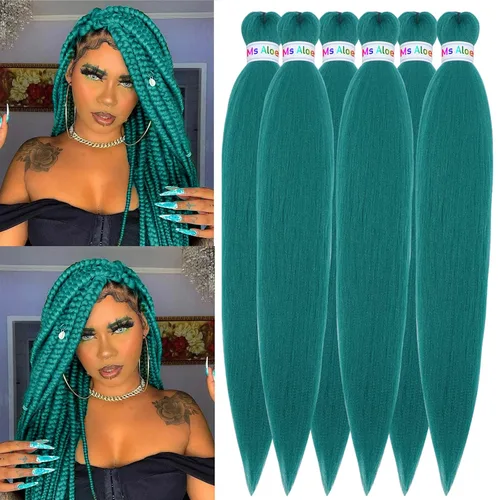 Vista 12 de Ms Aloe Cabello trenzado colorido preestirado, pelo trenzado multicolor, pelo trenzado suave sin nudos, 26 pulgadas, paquete de 6 unidades, cabello