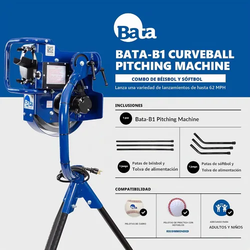 Vista 2 de BATA Baseball and Softball Combo Wheel Pitching Machine, Youth and Adult Automatic Pitch Machine for Baseballs and Softballs, Practice Training