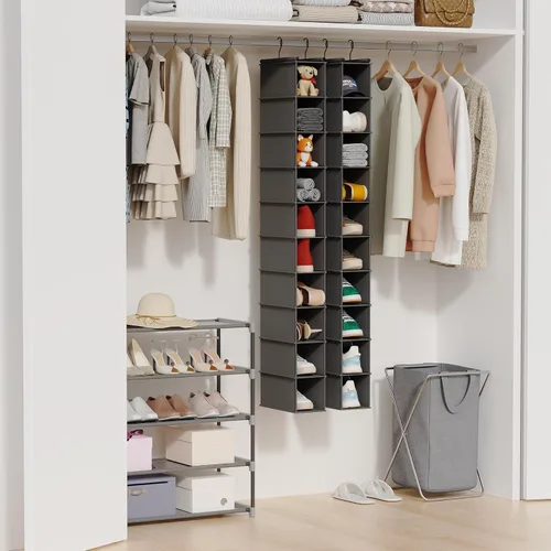 Vista 6 de MAX Houser Organizador de Zapatos Colgante de 10 Estantes, Organizador de Almacenamiento de Zapatos para Clóset, Paquete de 2 (Gris)