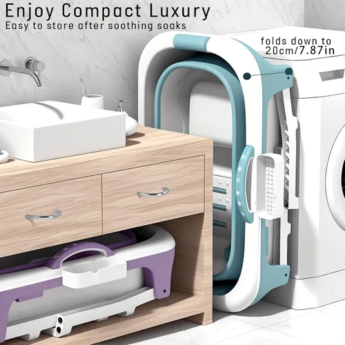 Vista 6 de Bañera plegable para adultos – Bañera portátil con cubierta térmica, aislamiento grueso y diseño plegable para espacios pequeños, uso en interiores