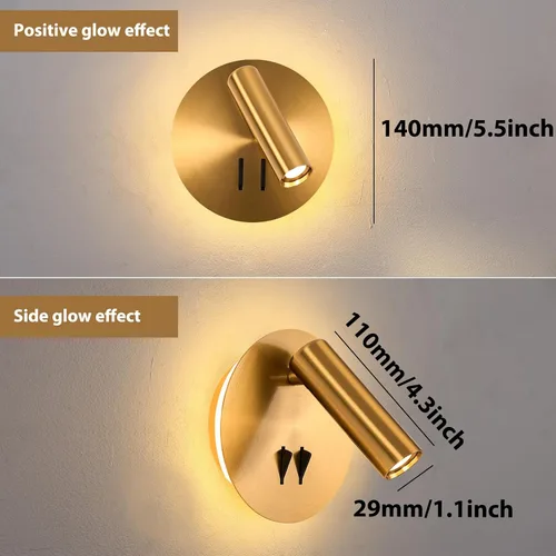 Vista 4 de ZEROUNO Lámpara de lectura de montaje en pared para dormitorio, lámpara de pared nocturna retroiluminada, aplique cableado con interruptor