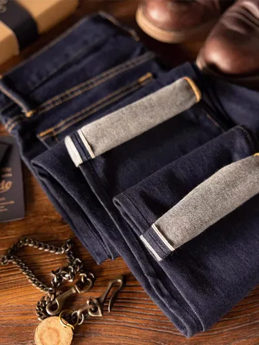 Vista 4 de Red Tornado 12oz Selvedge Denim Jeans Enjuagados Slim Straight Fit