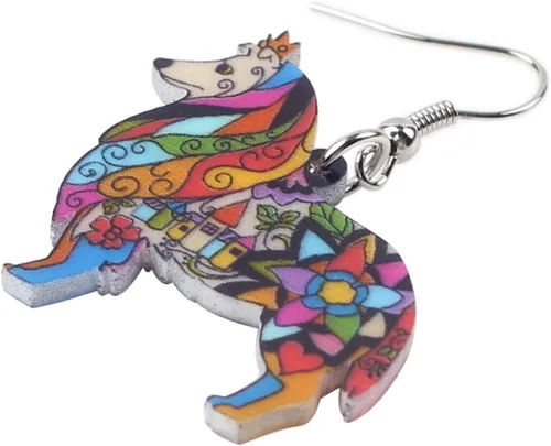 Vista 3 de BONSNY Dog Collection Border ROUGH COLLIE - Aretes colgantes de acrílico para mujer