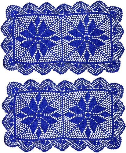 Vista 16 de Manteles individuales rectangulares de encaje de ganchillo de 12 x 21 pulgadas, hechos a mano, para comedor y cocina, camino de mesa