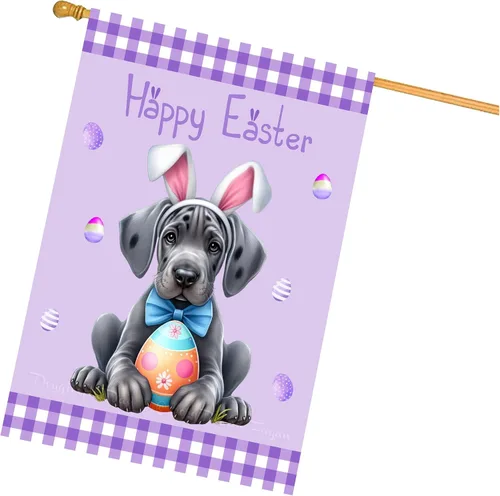 Vista 18 de Chow Chow Easter Day Dog House Flags for Home Decorations - Double Sided Yard Lawn Easter Festival Decorative Gift - Holiday Cats Flag Decor 28"w x
