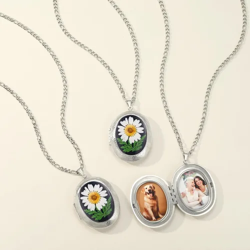 Vista 23 de Forget-Me-Not and Queen Anne's Lace Pressed Wildflower Necklace Birth Month Real Flower Necklace Gold/Silver Pressed Flower Jewelry