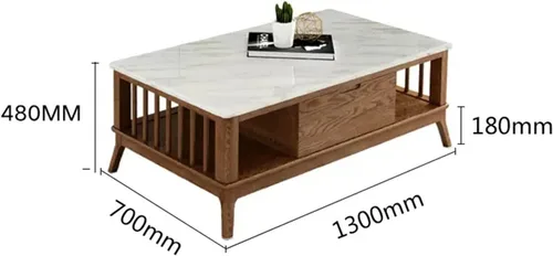 Vista 3 de Mesa de té para sala de estar, moderna mesa de centro de madera con cajones y estantes de almacenamiento, decoración rectangular elegante de 2