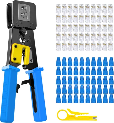 Vista 10 de Herramienta de crimpado de paso, herramienta de crimpado Yangoutool RJ45 y crimpadora de paso para conector RJ45/RJ12 de paso regular y final