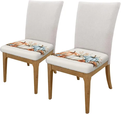 Vista 2 de Fundas de asiento cuadradas para silla de cocina con diseño floral de hojas de calabaza de otoño, de 16.9 pulgadas, dos piezas, funda de cojín