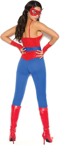 Vista 2 de Hot Spot Disfraz sexy para mujer, diseño de telaraña, color rojo y azul
