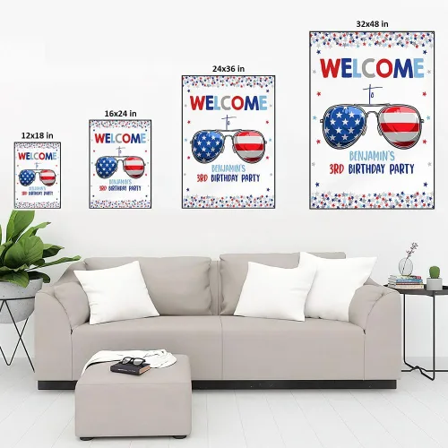 Vista 5 de HAQCO 4Th Of July Welcome Poster Fourth Of July Poster Independence Day Patriotic Birthday Party Decor Red White And Blue