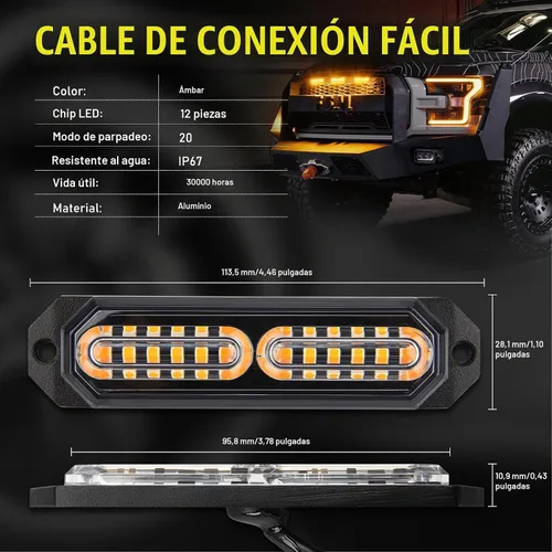 Vista 8 de Panel de control de luces estroboscópicas LED para rejilla, 20 modos intermitentes, montaje en superficie, 12 LED, impermeable, mini barra de luz