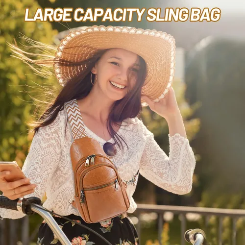 Vista 2 de Bolso bandolera para mujer, de piel sintética, bolso bandolera pequeña, mochila cruzada multiusos para el pecho, para mujer, ciclismo