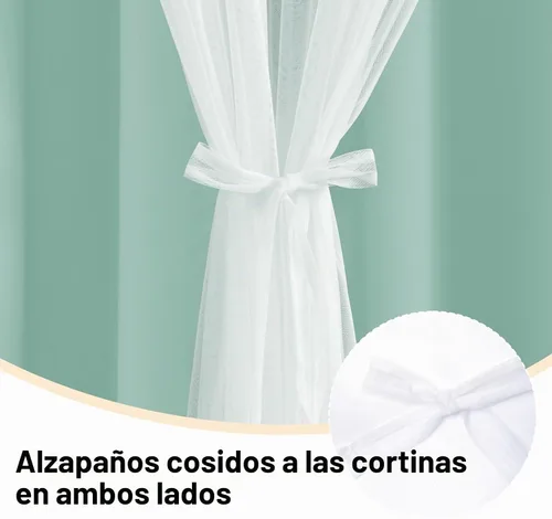 Vista 4 de Hiasan Cortinas opacas con superposición transparente, con ojales, aislamiento térmico, para mezclar y combinar, cortinas de ventana de doble capa