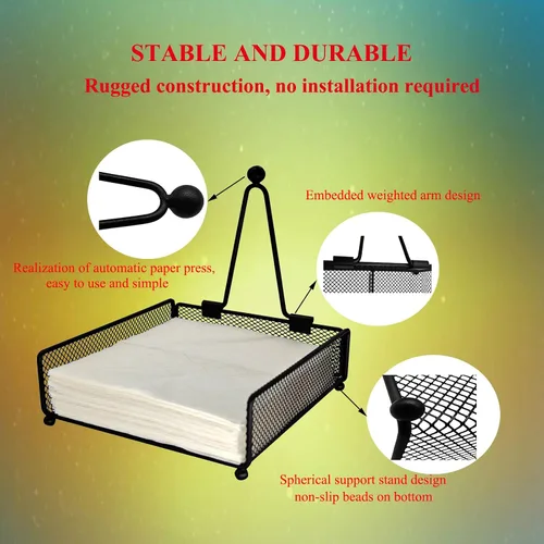 Vista 3 de Servilletero para mesa, servilletero de granja con bola de hierro con brazo pesado, para cocina, hogar, encimera, bar, restaurante (hierro negro)