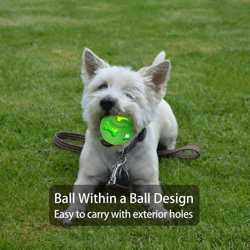 Vista 6 de Leejec Juguetes para perros, bolas interactivas iluminadas de 2.5 pulgadas, juguetes masticables para razas medianas y pequeñas, bolas