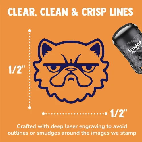 Vista 2 de Grumpy - Sello de tinta autoentintado con cara de gato persa para sellar planificadores de manualidades, mini de 1/2 pulgada, tinta negra Negro
