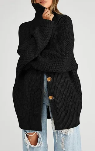 Vista 4 de PRETTYGARDEN Suéteres tipo cárdigan de gran tamaño con frente abierto para mujer, a la moda, para otoño, ligeros, de punto acanalado, para otoño