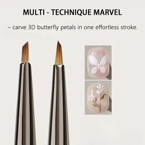 Vista 3 de Cepillo de uñas triangular para dibujar flores y mariposas 3D, pinceles de arte de uñas con mango acrílico Aurora, herramienta de diseño de uñas