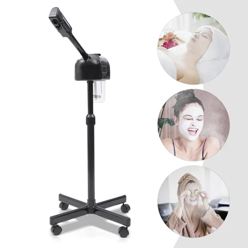 Vista 3 de Vaporizador facial para esteticista de limpieza profunda facial con niebla caliente, ruedas giratorias y boquilla giratoria de 360°, herramientas