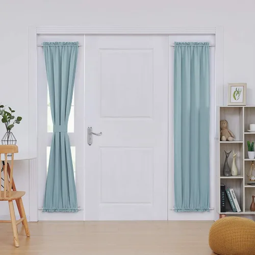 Vista 19 de Deconovo Cortinas opacas para puerta, bolsillo para cortinero y cortinas de bloqueo con aislamiento térmico para dormitorio, 137.16 x 189.2 cm, azul