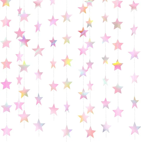 Vista 19 de Patelai Guirnalda de estrellas con purpurina 2026, decoración de graduación de 130 pies, pancarta colgante de estrella para fiesta, cumpleaños