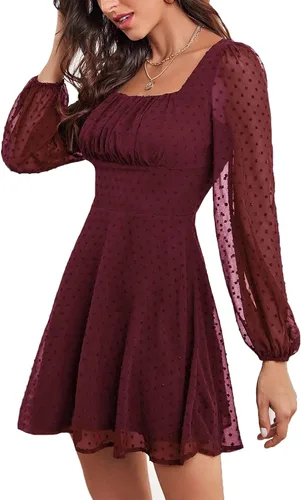 Vista 3 de LYANER - Mini vestido de lunares para mujer con cuello cuadrado y manga larga