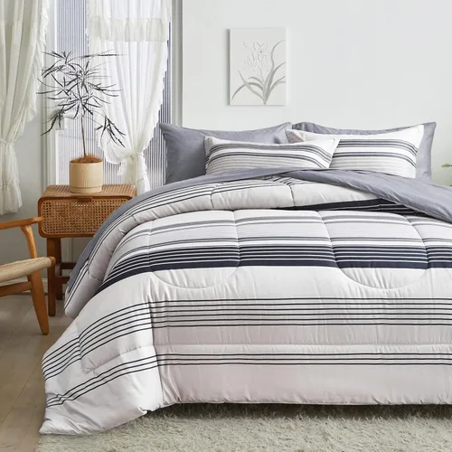 Vista 10 de Flysheep Juego de edredón de 3 piezas de estilo bohemio a rayas tamaño individual para niños, juego de ropa de cama reversible de microfibra suave a