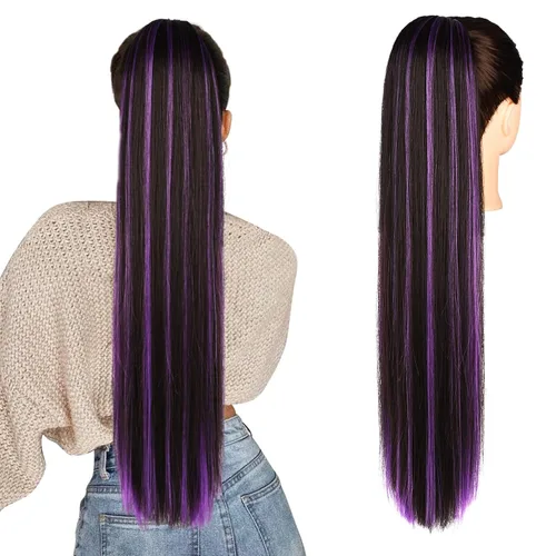 Vista 19 de SEIKEA Extensiones de cola de caballo con cordón, larga y recta, cola de caballo falsa, natural, suave, extensiones de cabello sintético resistente