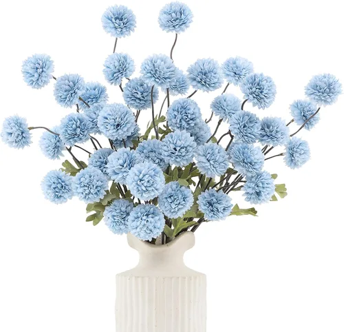 Vista 7 de DuHouse 6 piezas de flores artificiales de seda falsa pompón crisantemo, pequeña mini bola de crisantemo de seda con tallos para bodas DIY arreglos