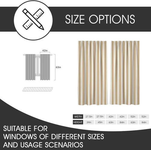 Vista 5 de zokyer Cortinas de ventana a rayas beige crema, modernas rayas verticales de 63 pulgadas de largo, 2 paneles, cortinas bohemias neutras para niños