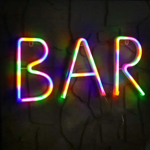 Vista 7 de Letras con luces LED de neón, letreros de marquesina iluminadas, con enchufe USB, funciona con pilas, luz nocturna colorida, letreros con palabras