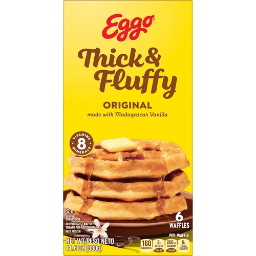 Vista 9 de Eggo Waffles congelados gruesos y esponjosos, desayuno congelado, comida para el desayuno, original, caja de 11.6 onzas (6 waffles)