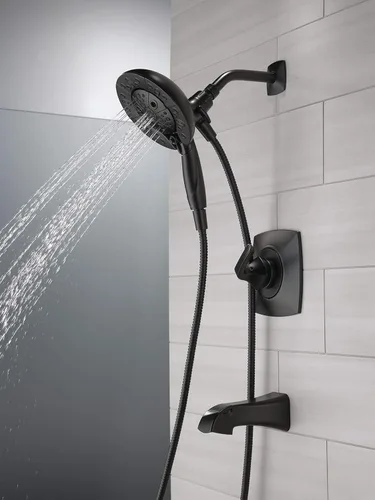 Vista 11 de Delta Vesna 14 Series 144789-BL-I - Juego de grifería de bañera y ducha de color negro mate con cabezal de ducha dual In2ition 2 en 1 con rociador