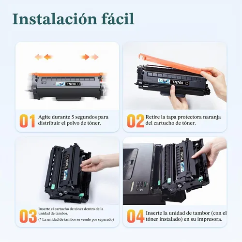 Vista 3 de TN760 - Cartucho de tóner negro compatible con Brother TN-760 TN730, negro