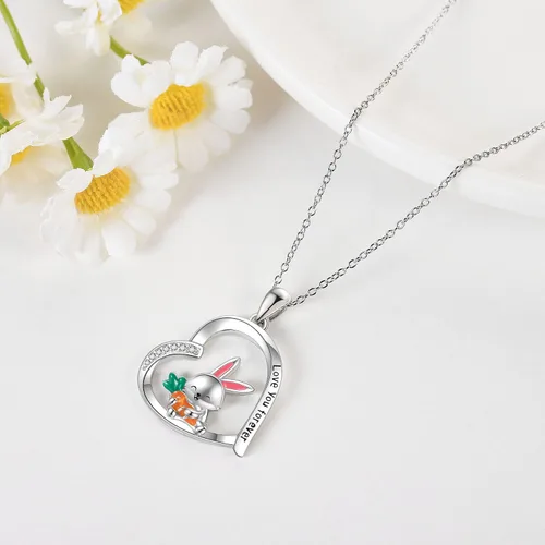 Vista 3 de Lindo regalo de animales de plata esterlinapanda rojoconejo, collar con colgante de animal lindo joyería para mujeres niñas regalos