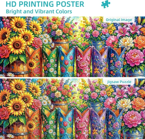 Vista 8 de Rompecabezas de 1000 piezas para adultos, rompecabezas de botas de flores coloridas, rompecabezas de jardín de botas florales de plantas