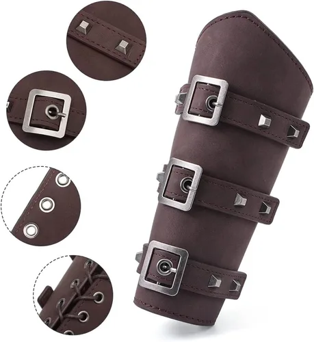 Vista 4 de Medieval Cosplay Gauntlet Wristband Armor Bracers Renaissance Costume Accessories Vintage Belt Pouch Viking Leather Arm Guard