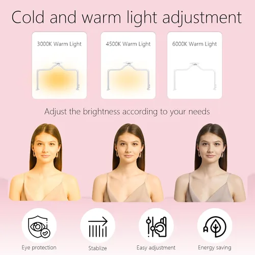 Vista 6 de Luz de uñas de 34 pulgadas para escritorio, luz de media luna con atenuación de 3 niveles, lámpara de 3360 lúmenes, ajustable con soporte