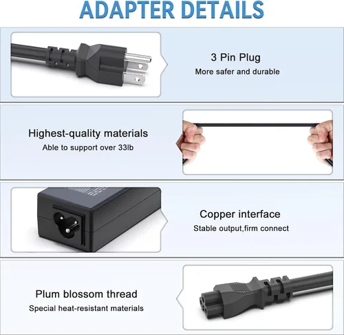 Vista 4 de Cargador para portátil de 45 W compatible con Lenovo X240 X250 T440 T450 L450 E450 Yoga 11 11S IdeaPad S21e G50 G40 Z50 Z50-70 Punta cuadrada Cable