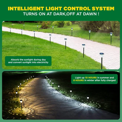 Vista 5 de URAGO Luces solares súper brillantes impermeables para exteriores, paquete de 10 unidades, del atardecer al amanecer hasta 12 horas, alimentadas por