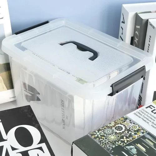 Vista 5 de Cajas de almacenamiento de 10 litros, bolsas de almacenamiento de plástico transparente con tapas, juego de 6