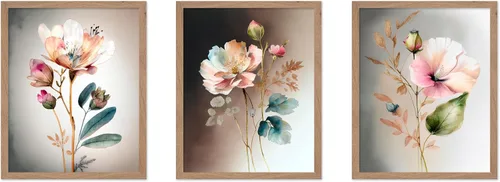 Vista 56 de Poster Master Póster botánico vintage de 3 piezas, estampado floral retro, regalo para artistas, amigos, flores de acuarela, brillante, azul