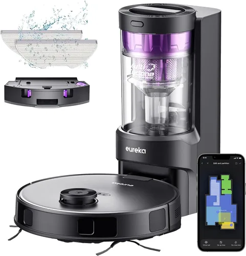 Vista 12 de Eureka Aspiradora robot E20 con estación de vaciado automático sin bolsa, combo robótico de aspiradora y trapeador, capacidad de 45 días, succión
