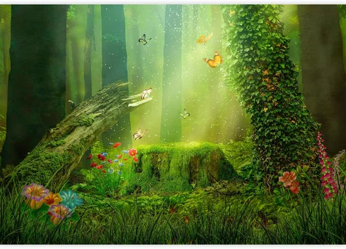 Vista 2 de IDEA4WALL Vinilo adhesivo removible para pared, diseño de mariposas místicas, flores, bosque, fantasía y ciencia ficción, arte digital, arte