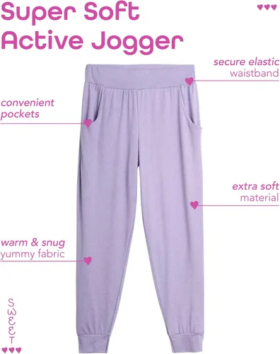 Vista 2 de Sweet Hearts Pantalones deportivos para niña, paquete de 3 pantalones deportivos con bolsillos, pantalones deportivos de cintura alta, 5-18